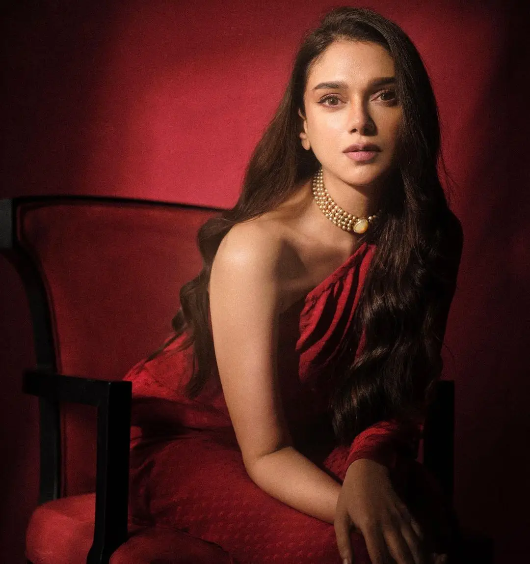 Bollywood Actress Aditi Rao Hydari Stills In Red Long Gown